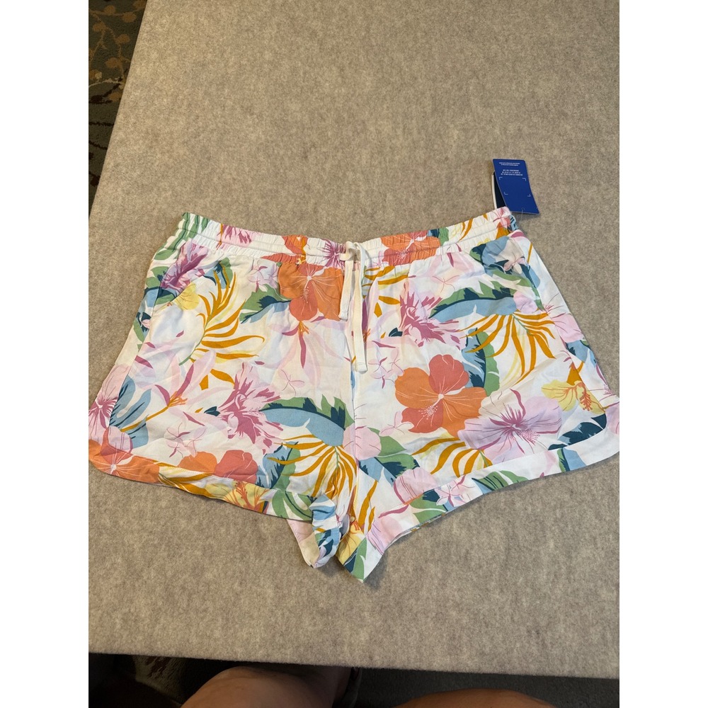 Hurley Brand Tropical Floral Hibiscus Drawstring Shorts White Multi XL NWT